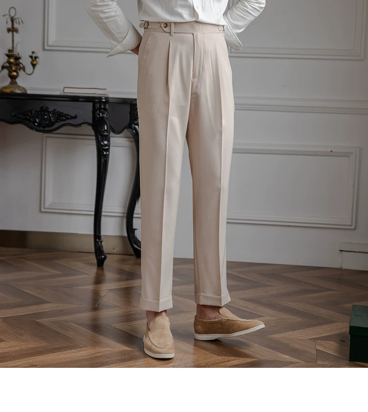 Mr. Deer Three Homemade Summer Breathable Thin Retro High Waist Pants Niche Naples Light Luxury Casual Pants Trendy Men