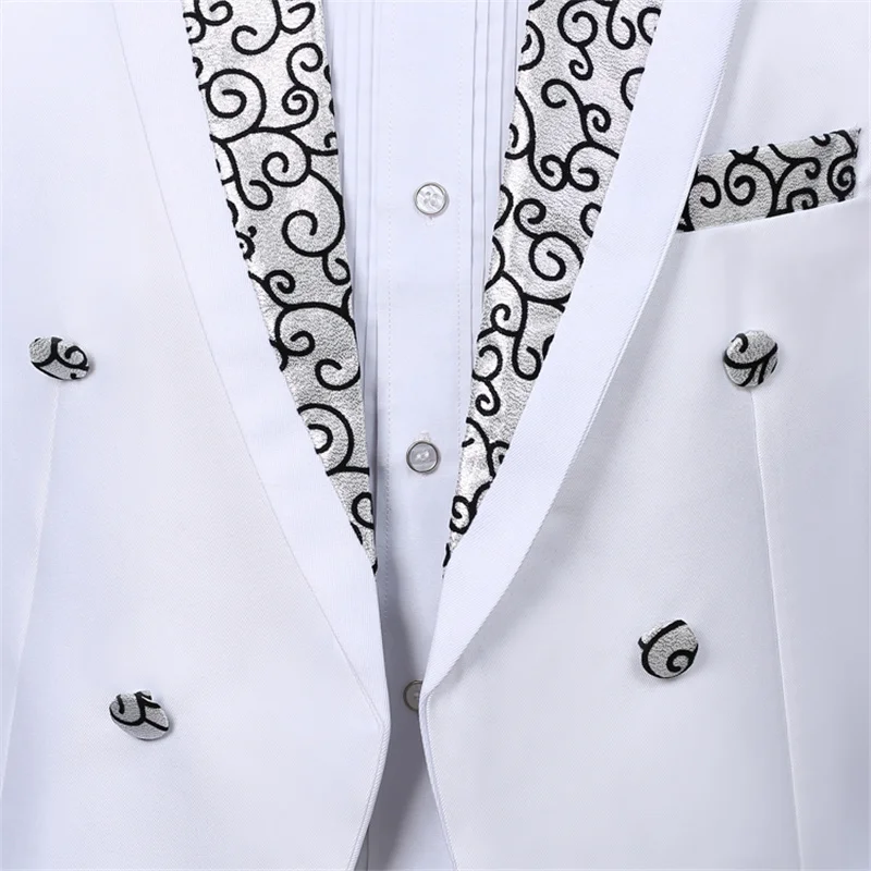 Tailcoat Suits Men Vest Jacket White Tail Coat Chorus Tuxedo Floral Stage Costume Singer Performer Magician Host Outfits