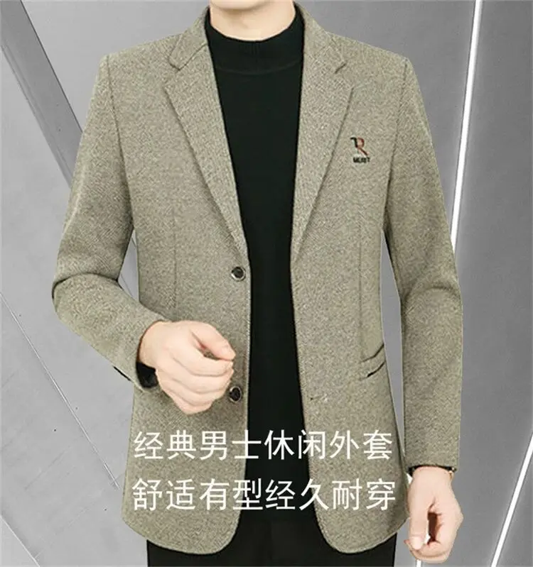 Spring New Men's Business Casual Blazer Wool Blend Middle Aged Male Fashion Suit Jacket Single Breasted Outerwear Top