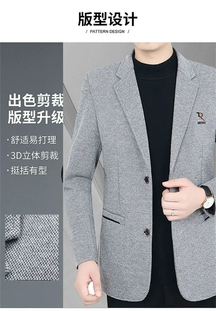 Spring New Men's Business Casual Blazer Wool Blend Middle Aged Male Fashion Suit Jacket Single Breasted Outerwear Top
