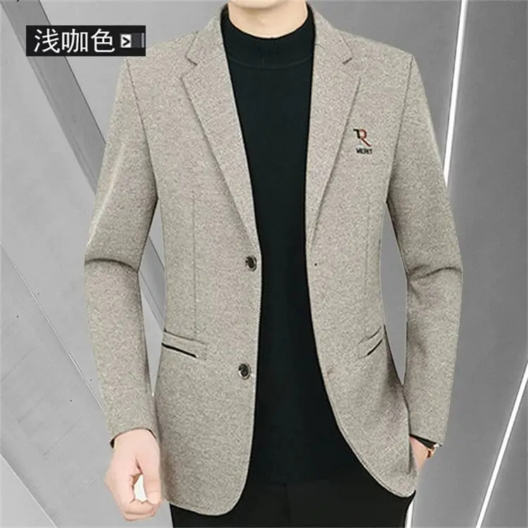 Spring New Men's Business Casual Blazer Wool Blend Middle Aged Male Fashion Suit Jacket Single Breasted Outerwear Top