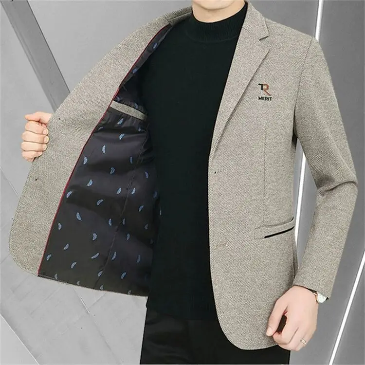 Spring New Men's Business Casual Blazer Wool Blend Middle Aged Male Fashion Suit Jacket Single Breasted Outerwear Top
