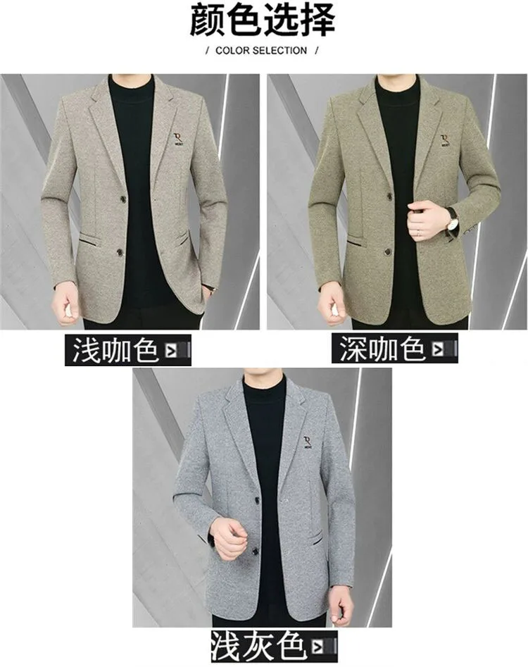 Spring New Men's Business Casual Blazer Wool Blend Middle Aged Male Fashion Suit Jacket Single Breasted Outerwear Top