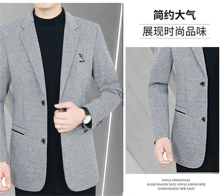 Spring New Men's Business Casual Blazer Wool Blend Middle Aged Male Fashion Suit Jacket Single Breasted Outerwear Top