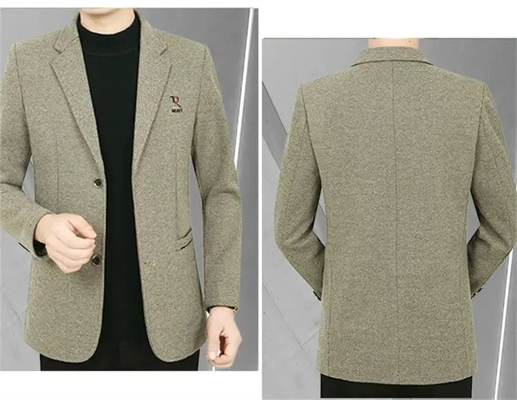 Spring New Men's Business Casual Blazer Wool Blend Middle Aged Male Fashion Suit Jacket Single Breasted Outerwear Top