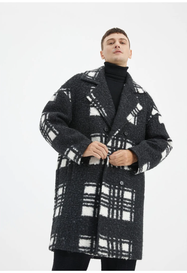 Mauroicardi Autumn Winter Long Loose Stylish Thick Warm Colorful Plaid Wool & Blends Coat Men Double Breasted Runway Fashion