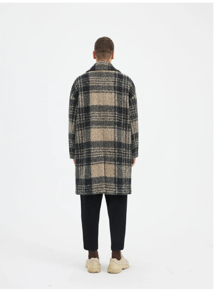 Mauroicardi Autumn Winter Long Loose Stylish Thick Warm Colorful Plaid Wool & Blends Coat Men Double Breasted Runway Fashion