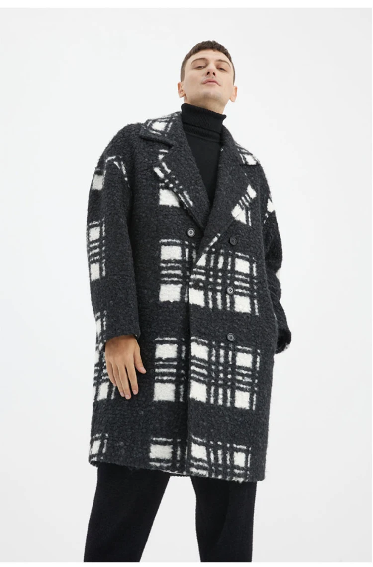 Mauroicardi Autumn Winter Long Loose Stylish Thick Warm Colorful Plaid Wool & Blends Coat Men Double Breasted Runway Fashion