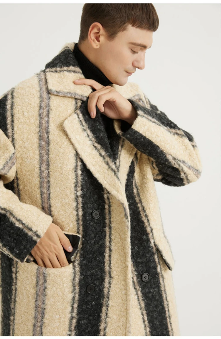Mauroicardi Autumn Winter Long Loose Stylish Thick Warm Colorful Plaid Wool & Blends Coat Men Double Breasted Runway Fashion