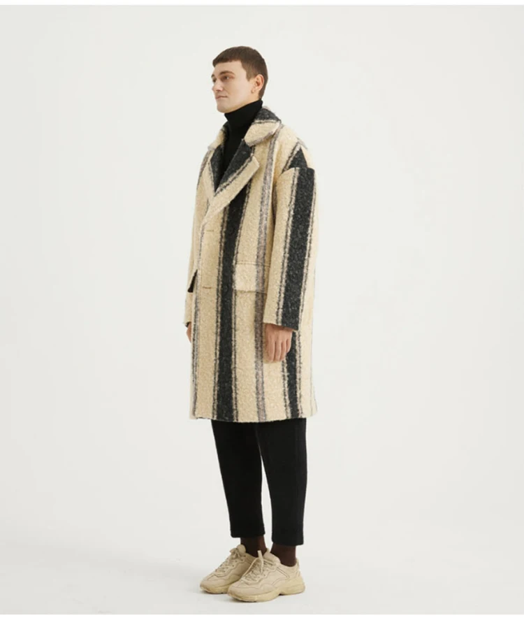 Mauroicardi Autumn Winter Long Loose Stylish Thick Warm Colorful Plaid Wool & Blends Coat Men Double Breasted Runway Fashion