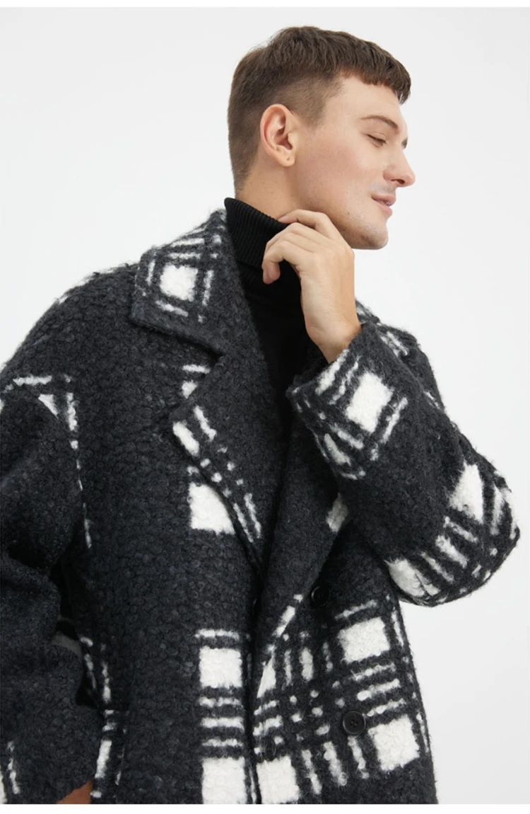 Mauroicardi Autumn Winter Long Loose Stylish Thick Warm Colorful Plaid Wool & Blends Coat Men Double Breasted Runway Fashion
