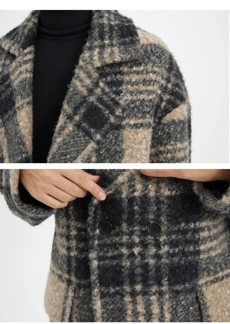 Mauroicardi Autumn Winter Long Loose Stylish Thick Warm Colorful Plaid Wool & Blends Coat Men Double Breasted Runway Fashion