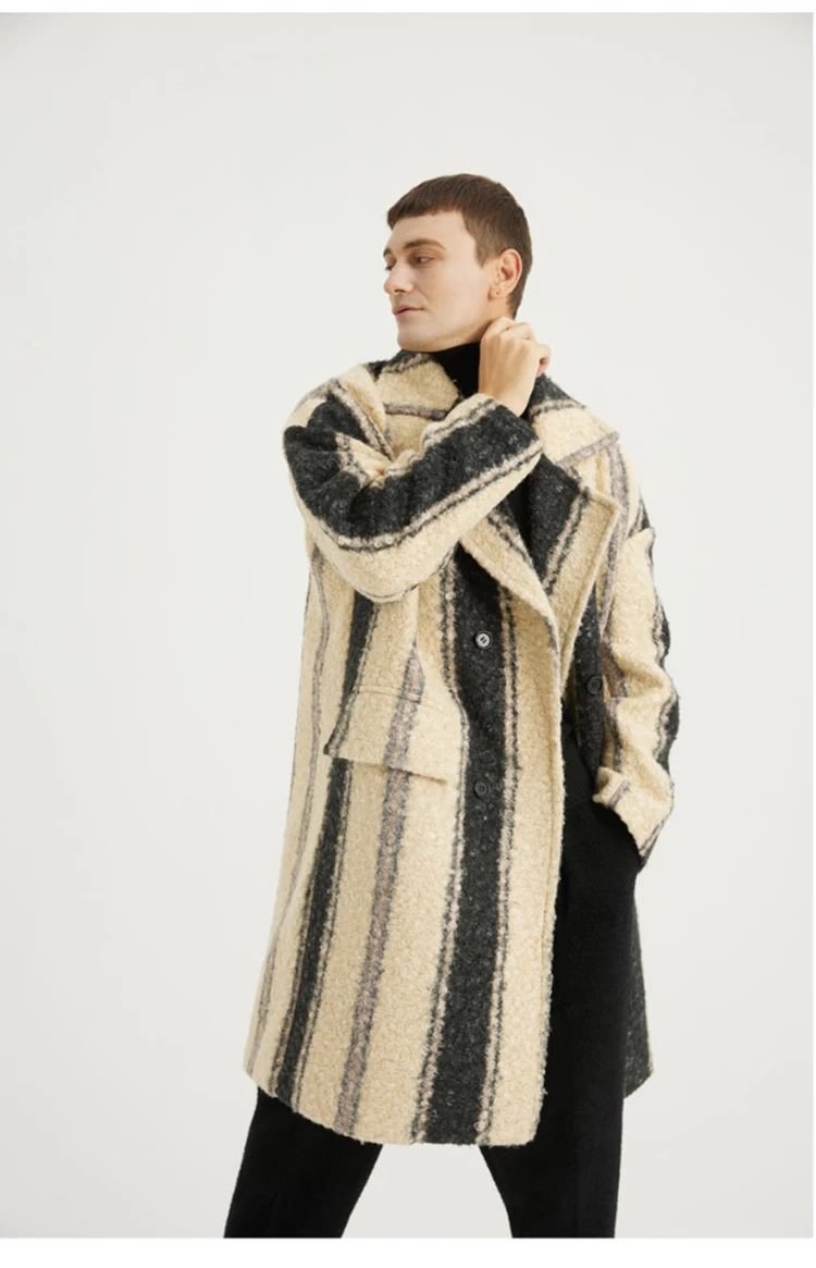 Mauroicardi Autumn Winter Long Loose Stylish Thick Warm Colorful Plaid Wool & Blends Coat Men Double Breasted Runway Fashion