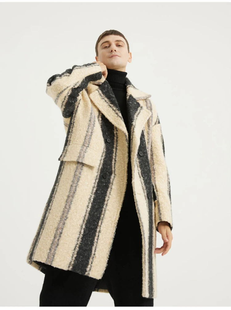 Mauroicardi Autumn Winter Long Loose Stylish Thick Warm Colorful Plaid Wool & Blends Coat Men Double Breasted Runway Fashion