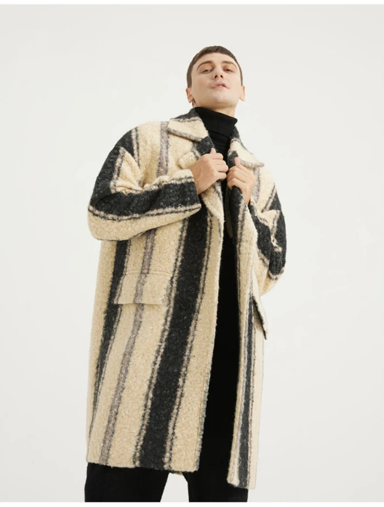Mauroicardi Autumn Winter Long Loose Stylish Thick Warm Colorful Plaid Wool & Blends Coat Men Double Breasted Runway Fashion