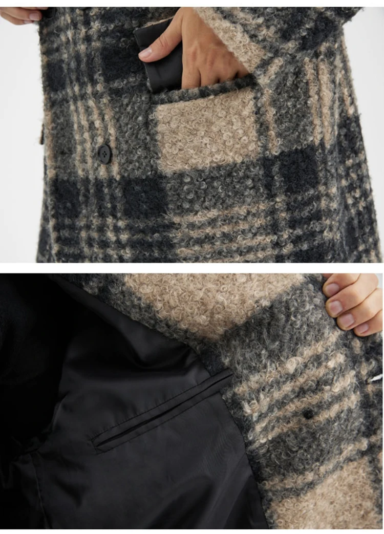 Mauroicardi Autumn Winter Long Loose Stylish Thick Warm Colorful Plaid Wool & Blends Coat Men Double Breasted Runway Fashion