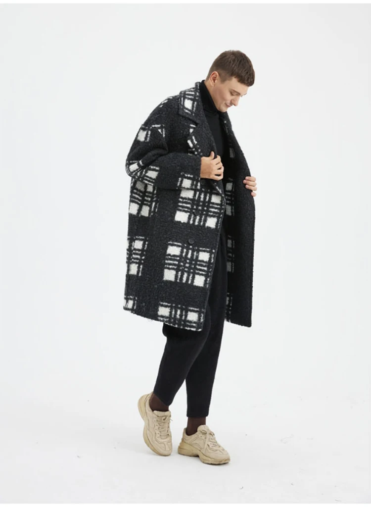 Mauroicardi Autumn Winter Long Loose Stylish Thick Warm Colorful Plaid Wool & Blends Coat Men Double Breasted Runway Fashion