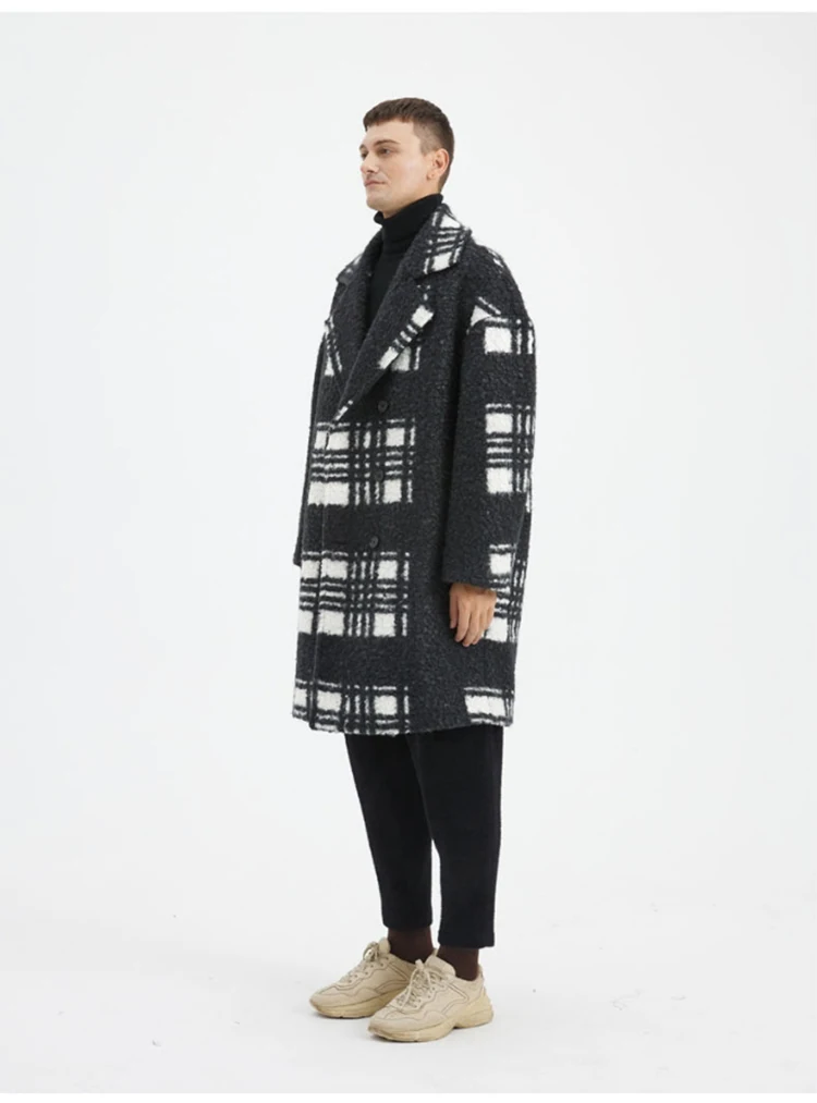 Mauroicardi Autumn Winter Long Loose Stylish Thick Warm Colorful Plaid Wool & Blends Coat Men Double Breasted Runway Fashion