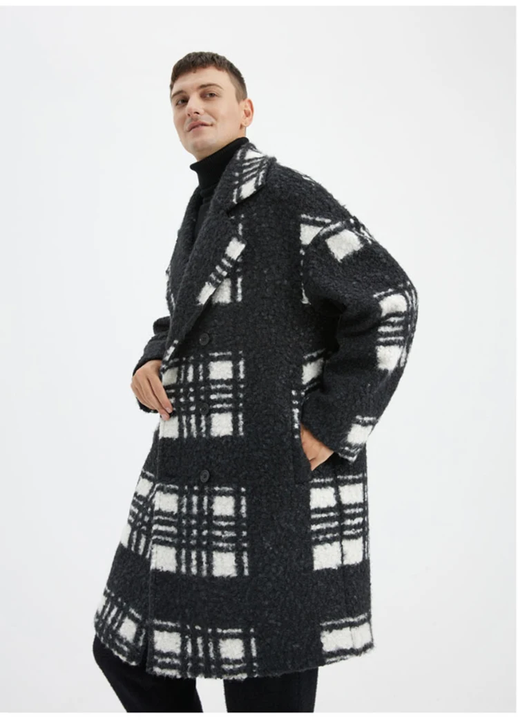 Mauroicardi Autumn Winter Long Loose Stylish Thick Warm Colorful Plaid Wool & Blends Coat Men Double Breasted Runway Fashion