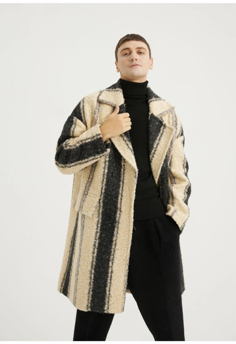Mauroicardi Autumn Winter Long Loose Stylish Thick Warm Colorful Plaid Wool & Blends Coat Men Double Breasted Runway Fashion