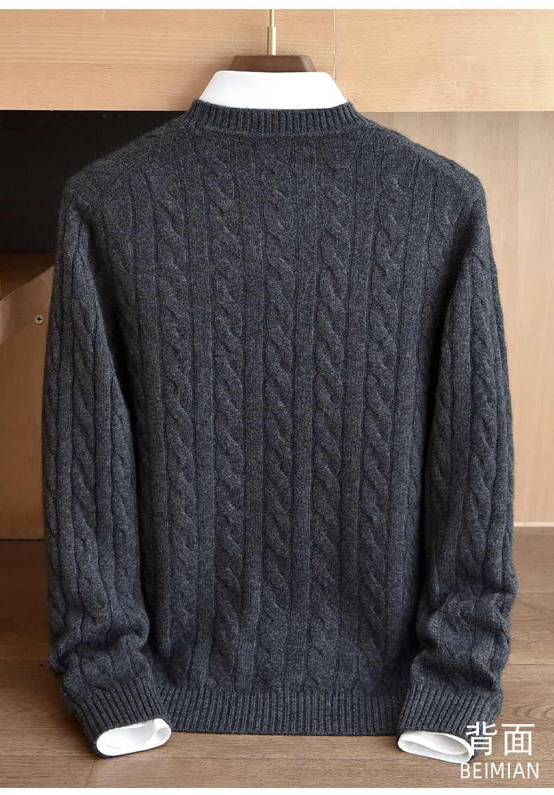 Men's 100% Pure Cashmere Round Neck Sweater High-End Brand Fashion Autumn Winter Warm Comfortable Knitwear for Casual Wear