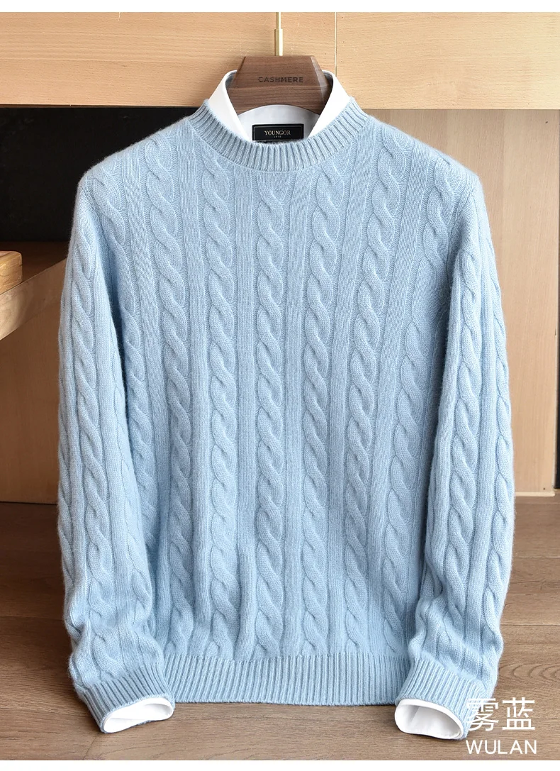 Men's 100% Pure Cashmere Round Neck Sweater High-End Brand Fashion Autumn Winter Warm Comfortable Knitwear for Casual Wear