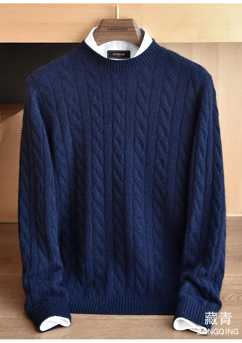 Men's 100% Pure Cashmere Round Neck Sweater High-End Brand Fashion Autumn Winter Warm Comfortable Knitwear for Casual Wear
