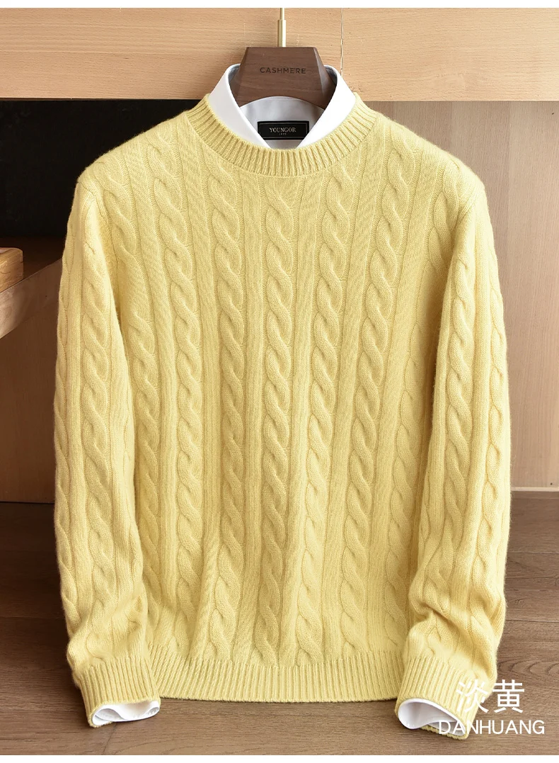 Men's 100% Pure Cashmere Round Neck Sweater High-End Brand Fashion Autumn Winter Warm Comfortable Knitwear for Casual Wear