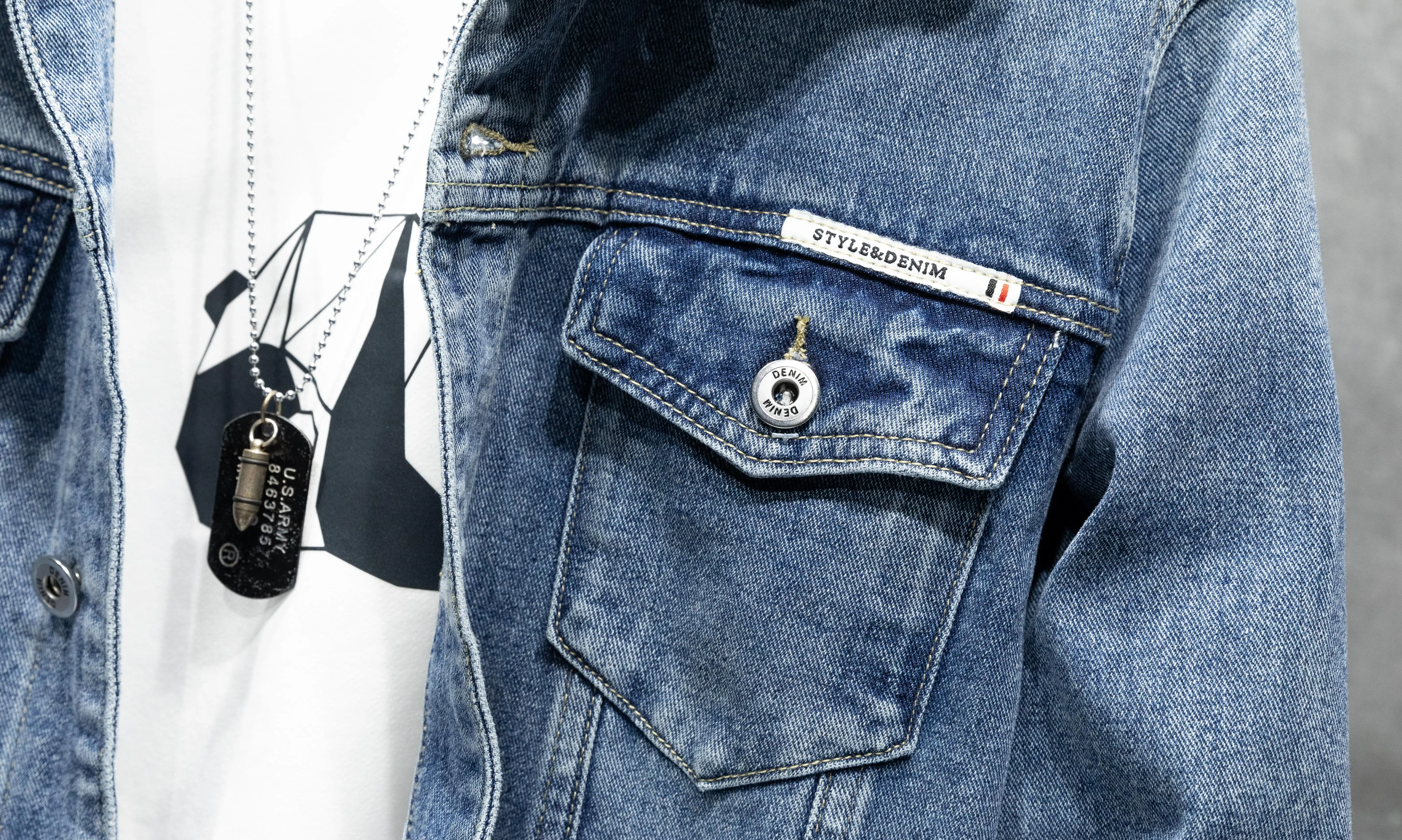 Men's American-Style Autumn Vintage Classic Style Versatile Large Size Workwear Denim Non-Stretch Jacket
