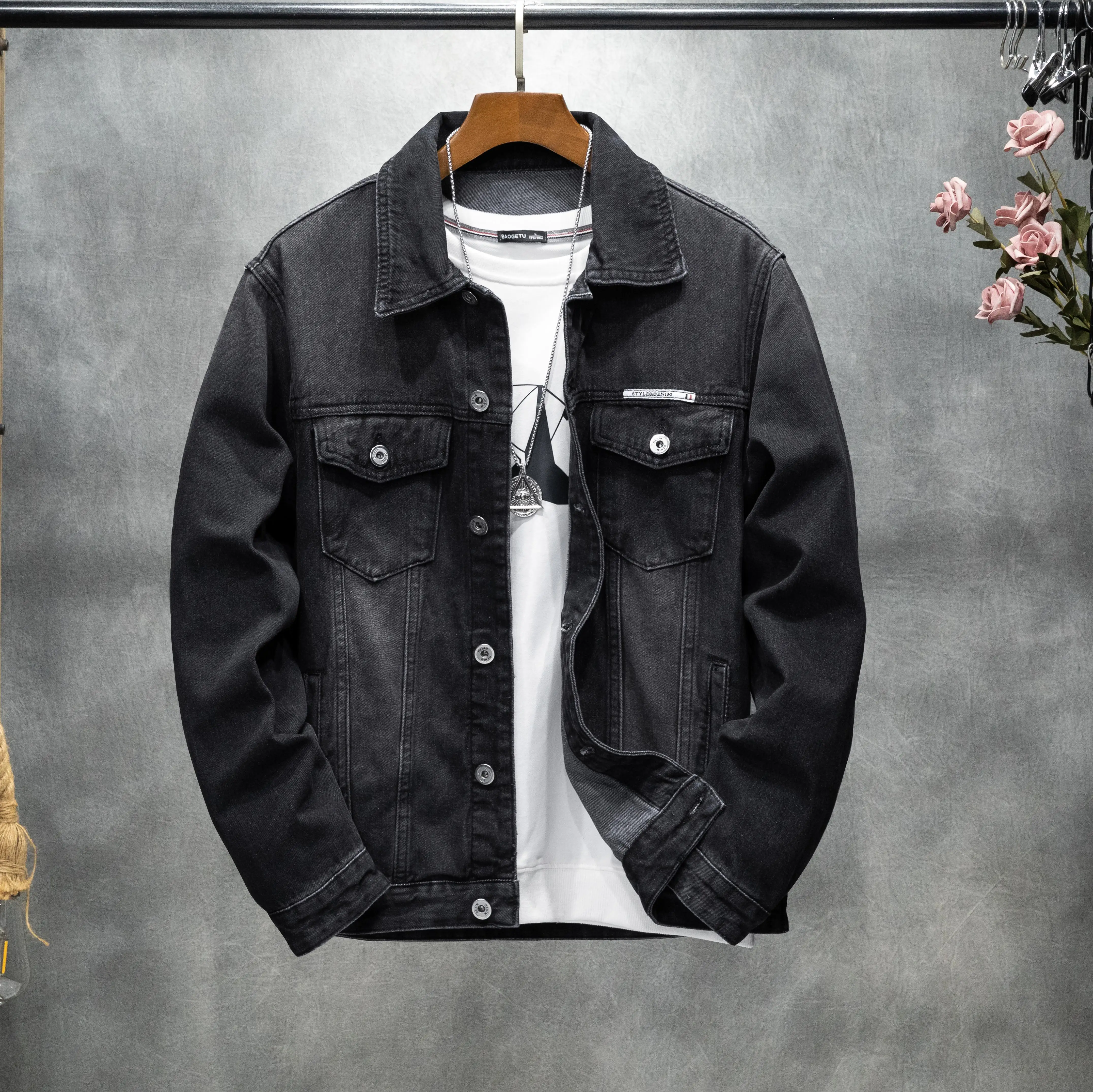Men's American-Style Autumn Vintage Classic Style Versatile Large Size Workwear Denim Non-Stretch Jacket
