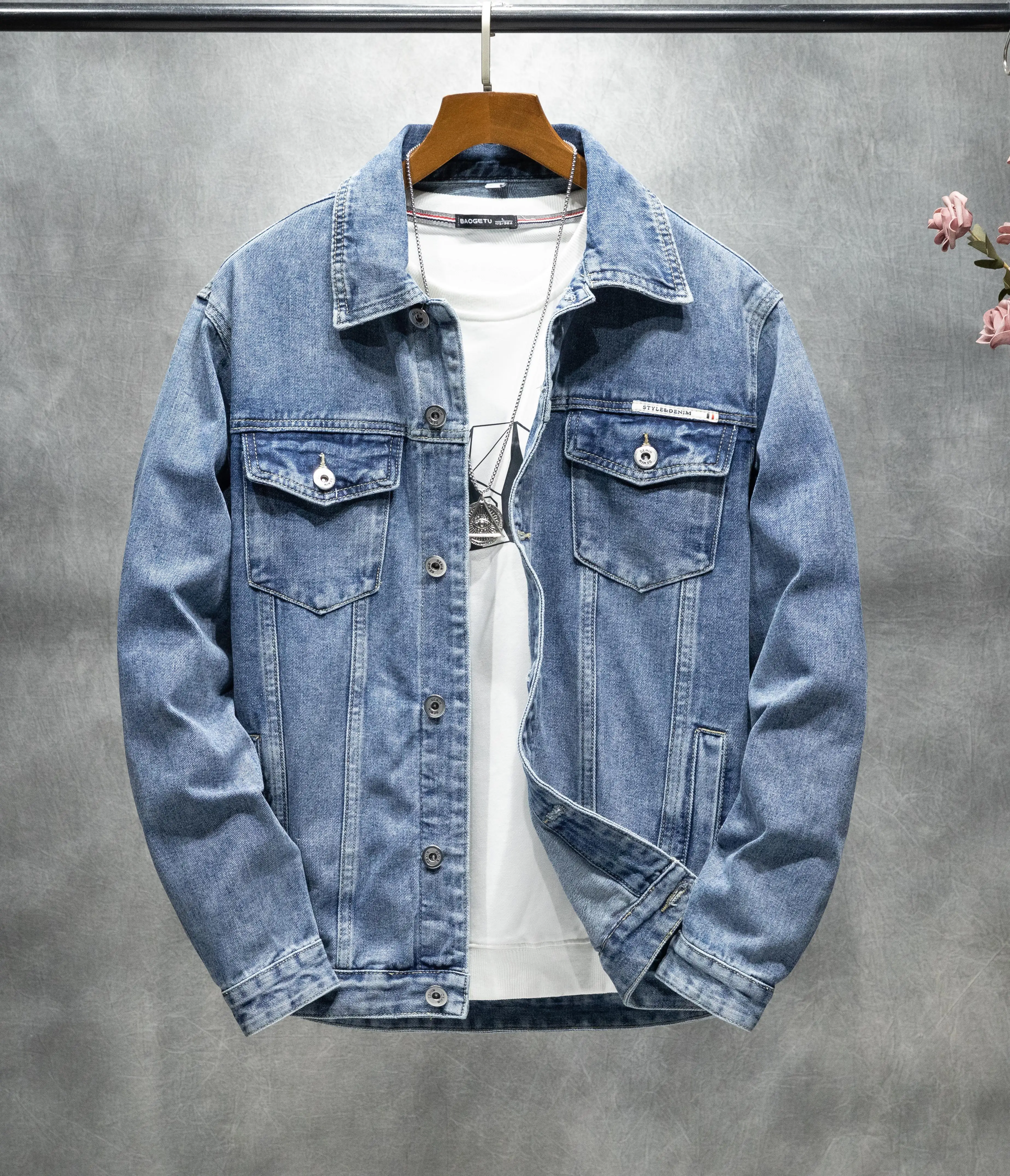 Men's American-Style Autumn Vintage Classic Style Versatile Large Size Workwear Denim Non-Stretch Jacket