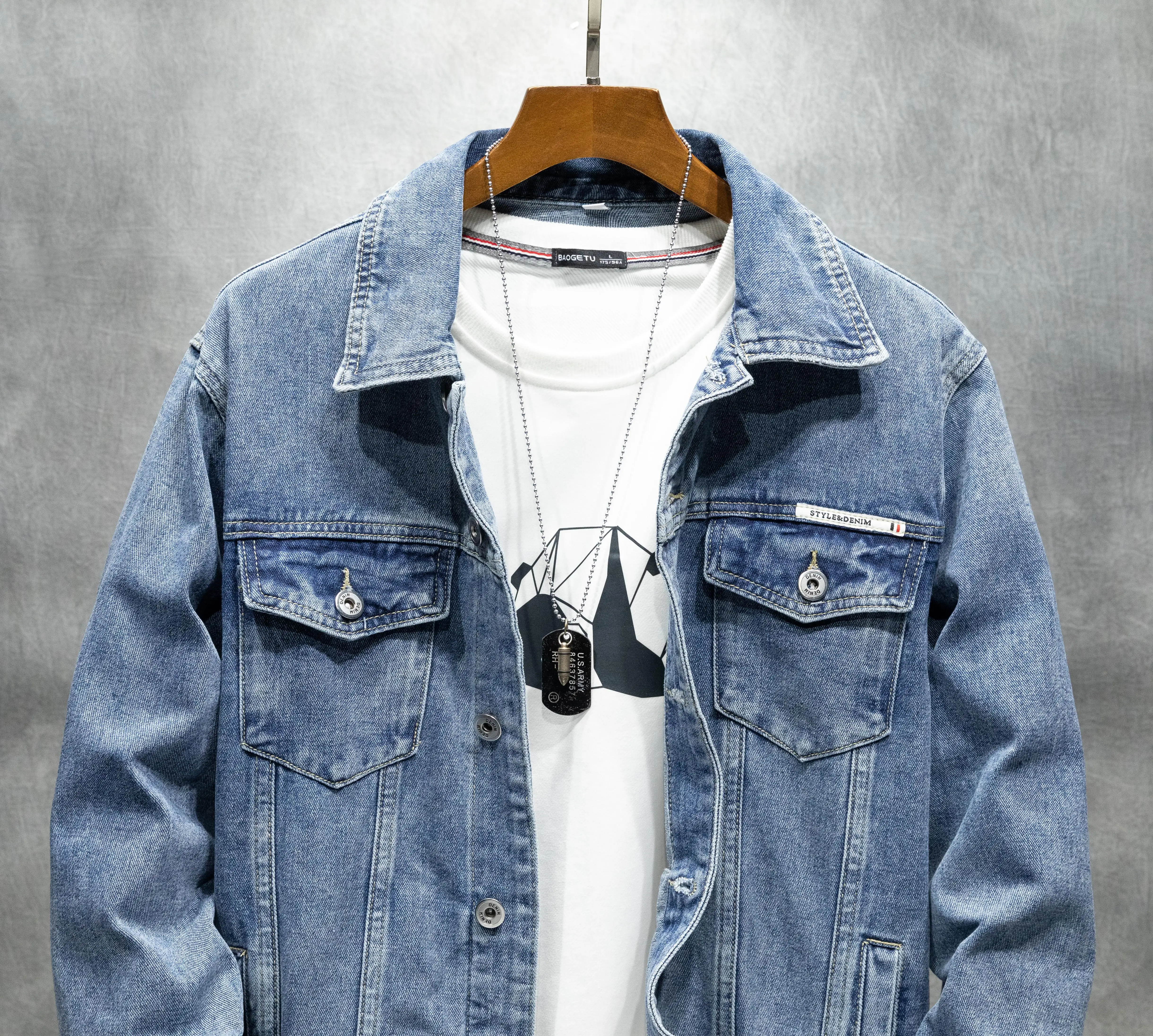Men's American-Style Autumn Vintage Classic Style Versatile Large Size Workwear Denim Non-Stretch Jacket
