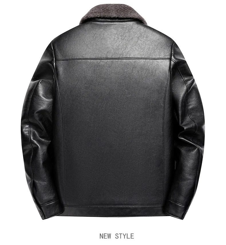 Add Fleece and Thickening Winter Dad Leather Jacket for Middle-aged Grandpa Fur Collar Middle-aged Men's Coat for Warmth
