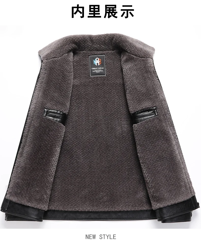 Add Fleece and Thickening Winter Dad Leather Jacket for Middle-aged Grandpa Fur Collar Middle-aged Men's Coat for Warmth