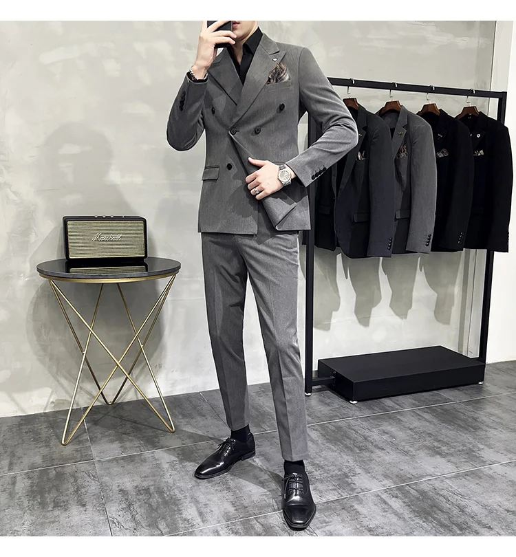 Men's Classic Double-breasted Suit Suit (suit+pants) 7XL-S Men's Luxury Fashion Wedding Banquet Social Suit Business Suit 2 Sets