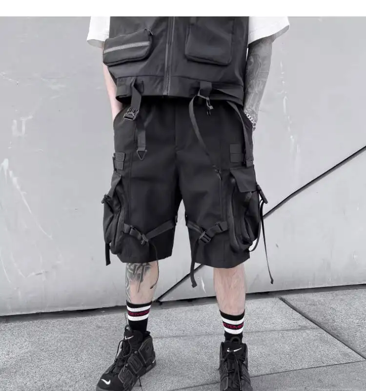 HKSH Summer Functional Tide Shorts Men's Tide Tactical Dark Loose Techwear Straight Knee Length Pants Multi Pocket Capris HK0665