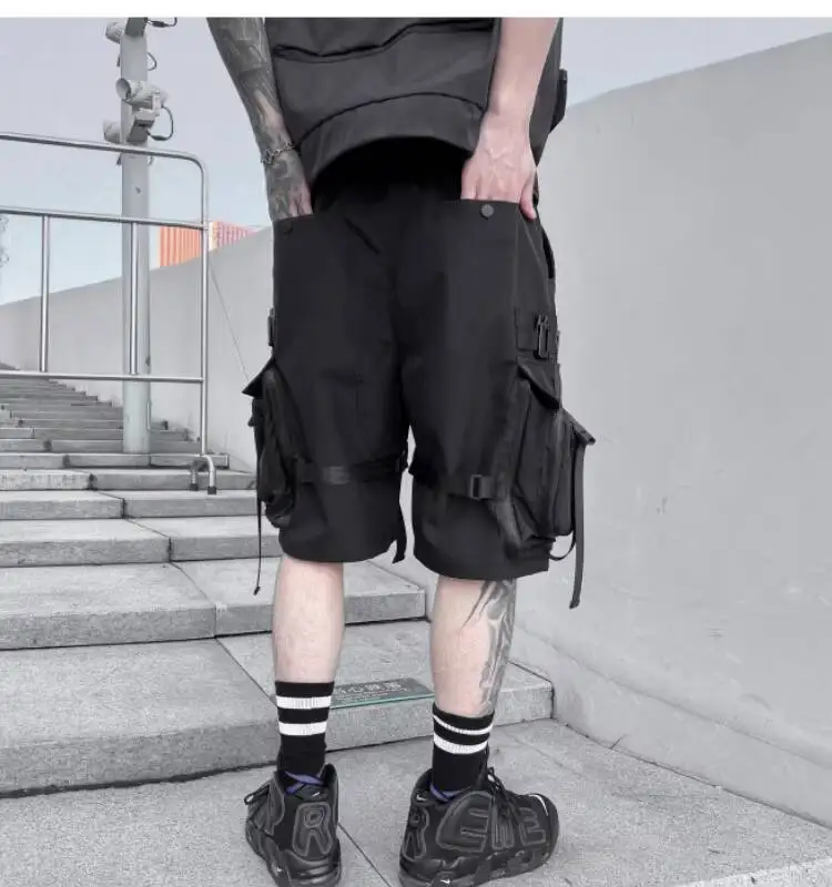 HKSH Summer Functional Tide Shorts Men's Tide Tactical Dark Loose Techwear Straight Knee Length Pants Multi Pocket Capris HK0665