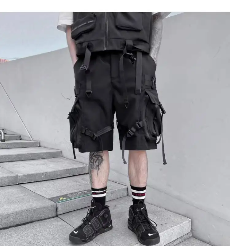 HKSH Summer Functional Tide Shorts Men's Tide Tactical Dark Loose Techwear Straight Knee Length Pants Multi Pocket Capris HK0665
