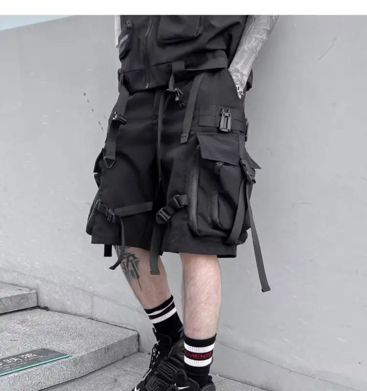 HKSH Summer Functional Tide Shorts Men's Tide Tactical Dark Loose Techwear Straight Knee Length Pants Multi Pocket Capris HK0665