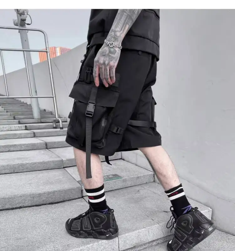 HKSH Summer Functional Tide Shorts Men's Tide Tactical Dark Loose Techwear Straight Knee Length Pants Multi Pocket Capris HK0665