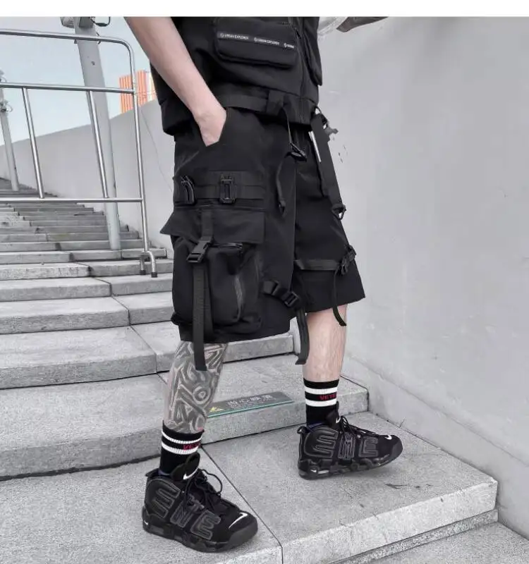 HKSH Summer Functional Tide Shorts Men's Tide Tactical Dark Loose Techwear Straight Knee Length Pants Multi Pocket Capris HK0665