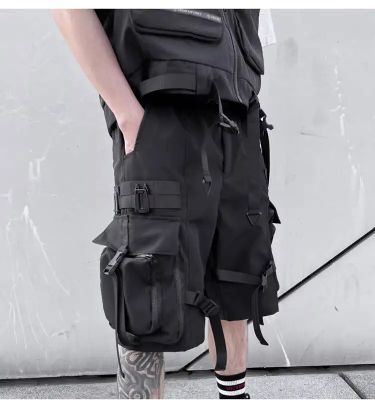 HKSH Summer Functional Tide Shorts Men's Tide Tactical Dark Loose Techwear Straight Knee Length Pants Multi Pocket Capris HK0665