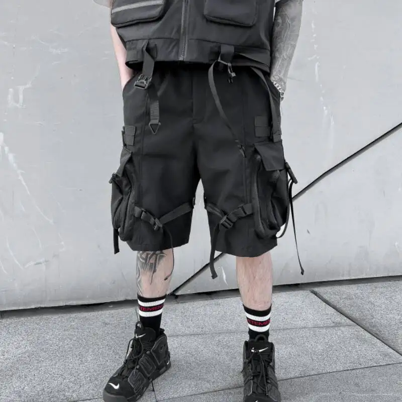 HKSH Summer Functional Tide Shorts Men's Tide Tactical Dark Loose Techwear Straight Knee Length Pants Multi Pocket Capris HK0665