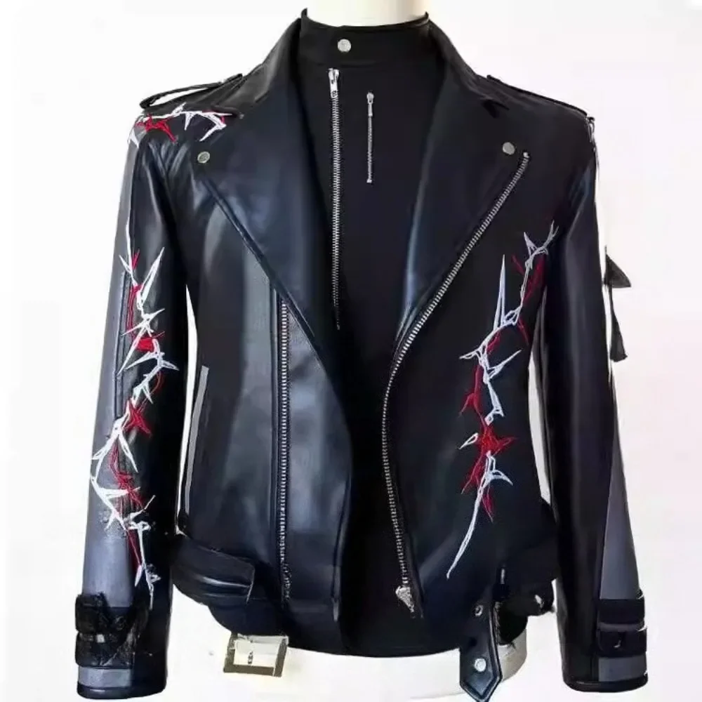 Love And Deepspace Sylus Cosplay Costume Adult Unisex PU Jackets Long Sleeve Casual Top Bomber Coat for シン 진운 Halloween Clothes