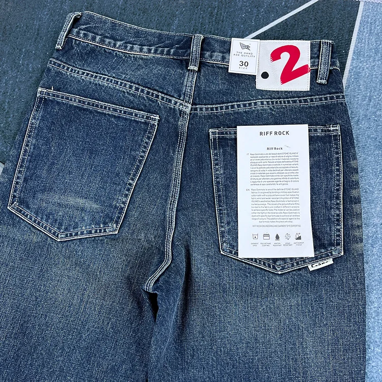 Heavy straight leg jeans men American retro May khaki trend pants blue wash old wear