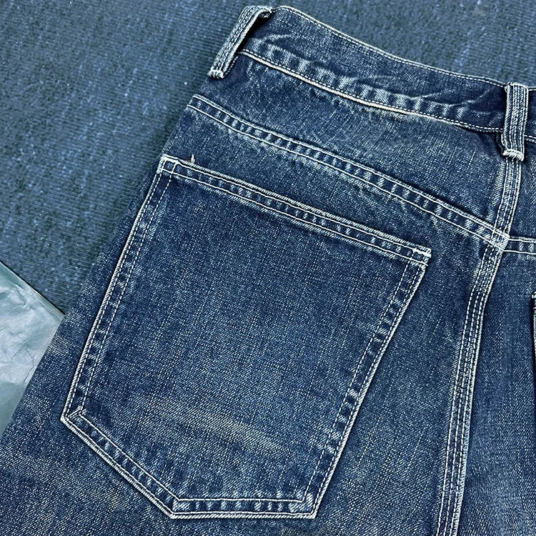 Heavy straight leg jeans men American retro May khaki trend pants blue wash old wear