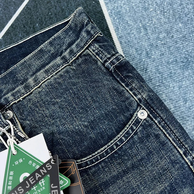 Heavy straight leg jeans men American retro May khaki trend pants blue wash old wear