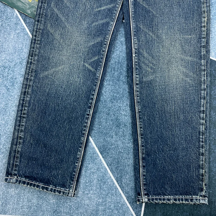 Heavy straight leg jeans men American retro May khaki trend pants blue wash old wear