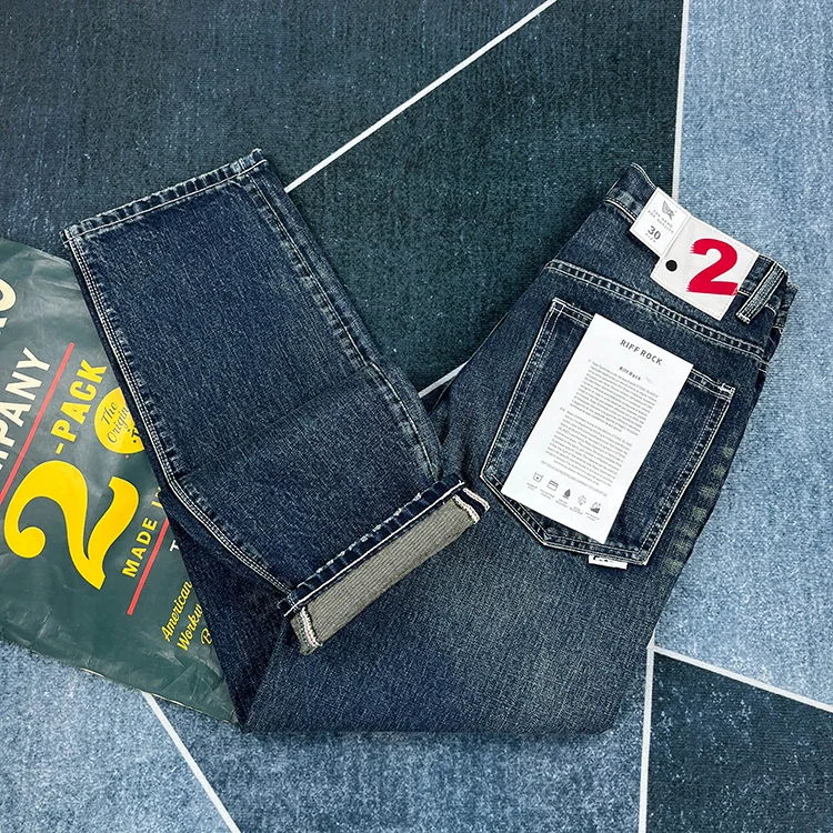 Heavy straight leg jeans men American retro May khaki trend pants blue wash old wear