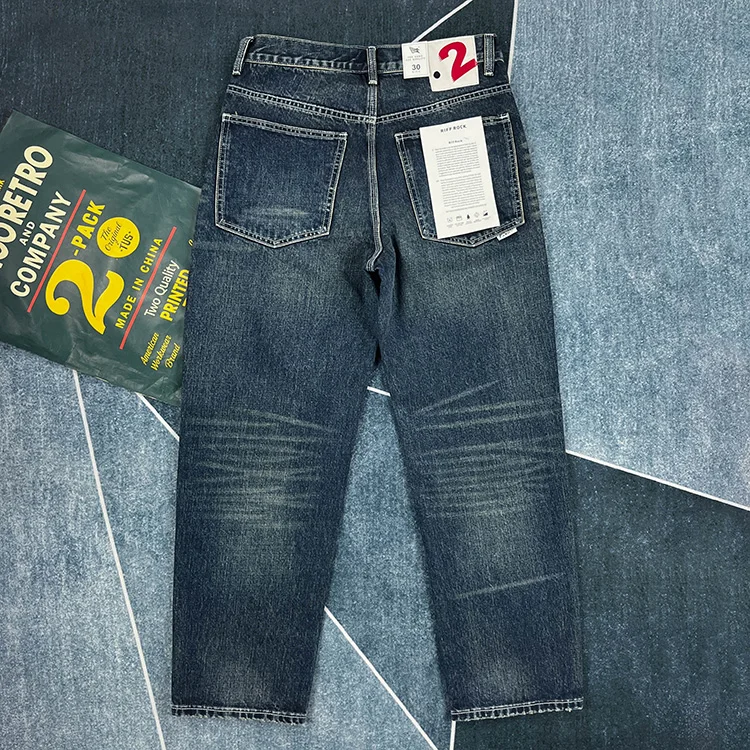 Heavy straight leg jeans men American retro May khaki trend pants blue wash old wear